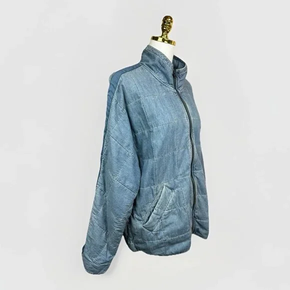 💙🧥 Free People We The Free Quilted Denim Jacket Dolman Oversized Medium - Picture 8 of 14